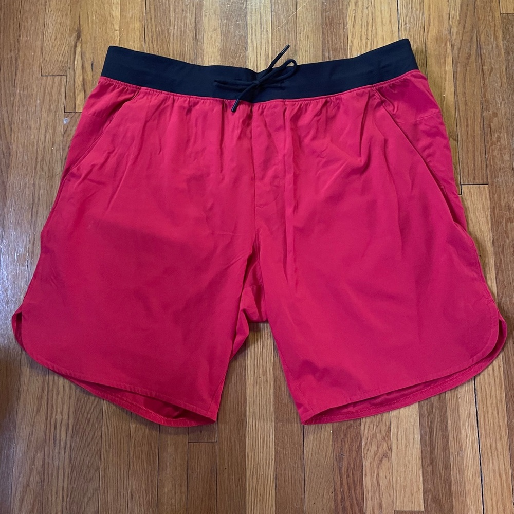 Red Athletic Shorts with Black Waistband